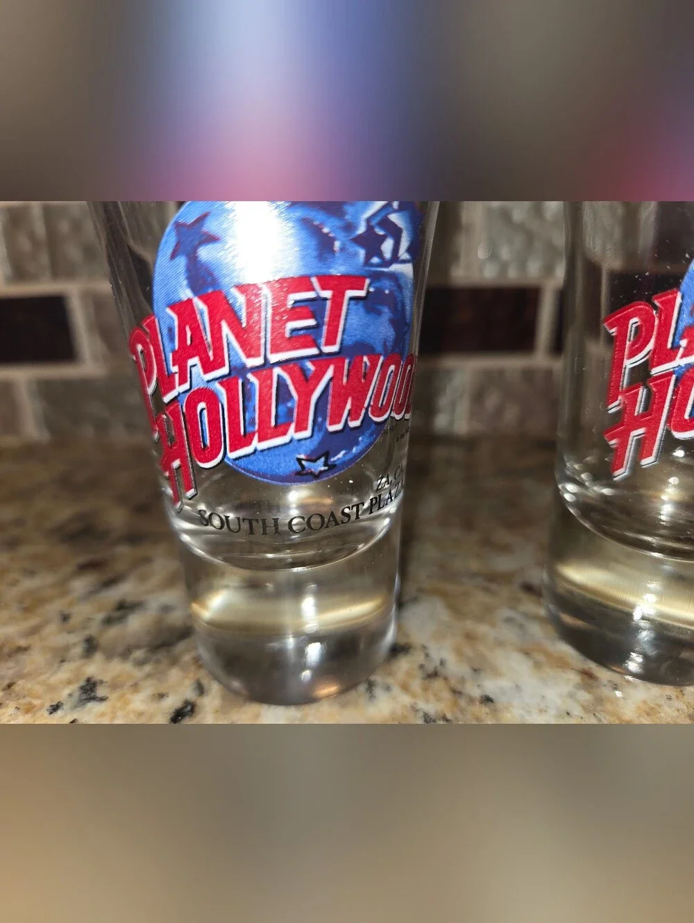 (2) Planet Hollywood Souvenir Blue & Red Logo Shot Glasses Set of 2